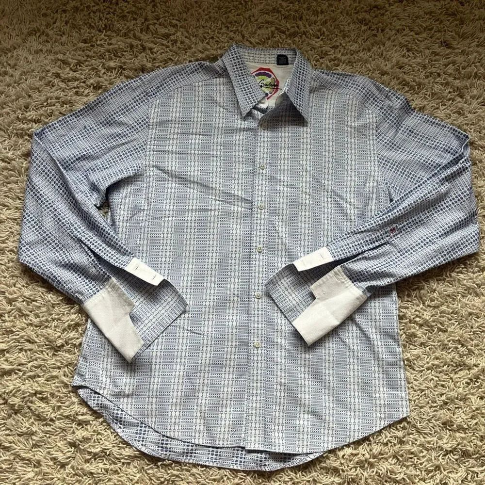Robert Graham Intricate Geometric Weave Pattern French Cuff Button-Up Shirt XL